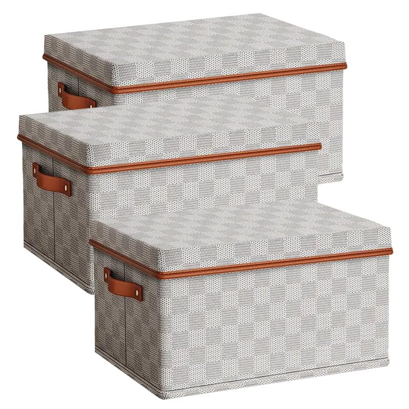 PRIME PICK Premium Storage Box Foldable Cloth Organizer with Lid Reinforced Handles Fabric Wardrobe Storage Bin for Clothes Almirah Closet White XXL Size Pack of 3 - Image 1