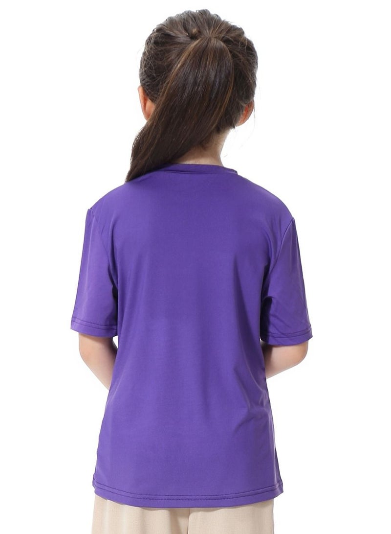 Loquat Girl's Round Neck Short Sleeve T-Shirt Purple  - Image 3