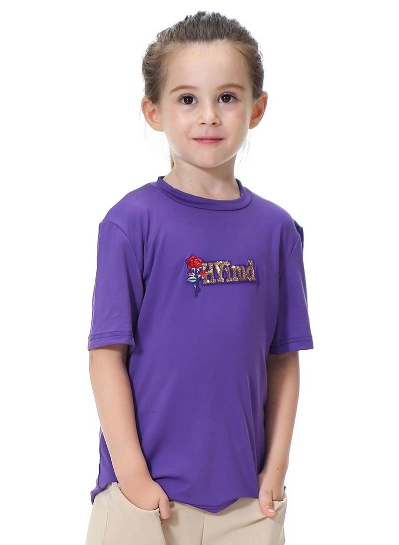 Loquat Girl's Round Neck Short Sleeve T-Shirt Purple  - Image 2