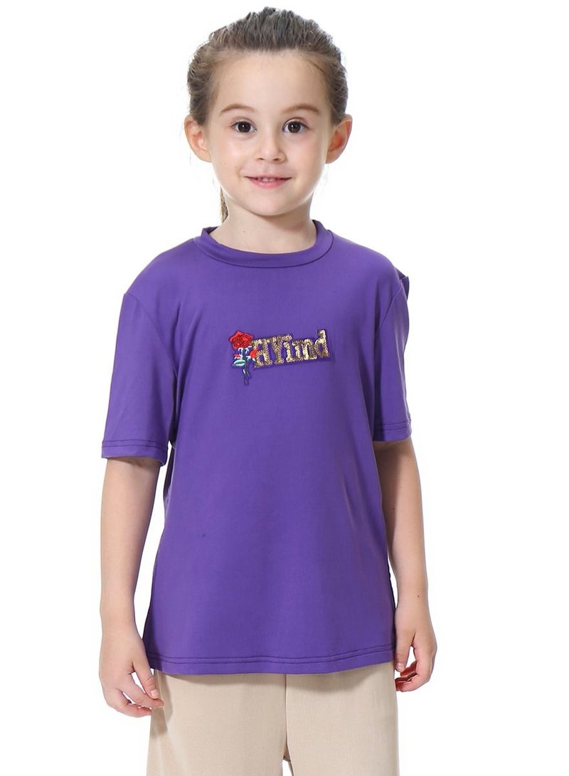 Loquat Girl's Round Neck Short Sleeve T-Shirt Purple  - Image 1