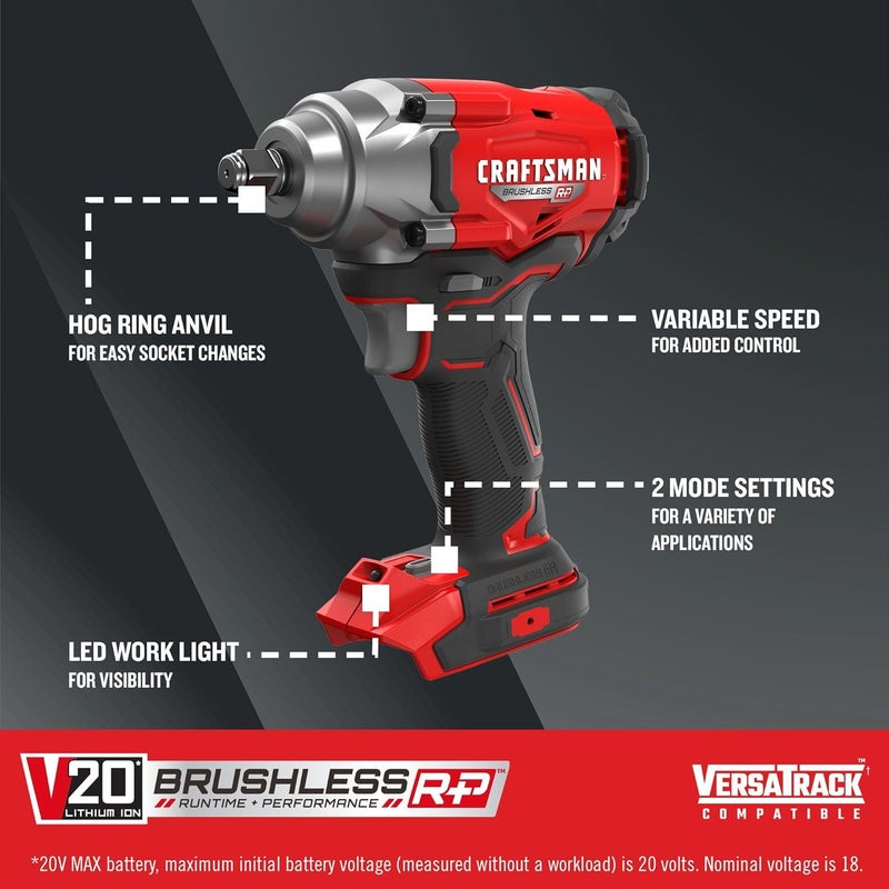 CRAFTSMAN V20 Cordless Impact Wrench 12 inch Bare Tool Only CMCF921B - Image 2