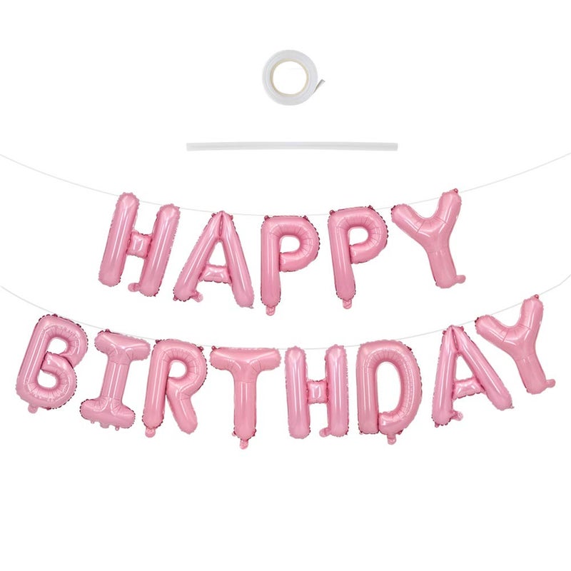 TONIFUL Light Pink Happy Birthday Balloons Banner 16 Inch Mylar Foil Letters Birthday Sign Bunting Reusable for Girls Boys Kids Adults Birthday Decorations and Party Supplies - Image 2