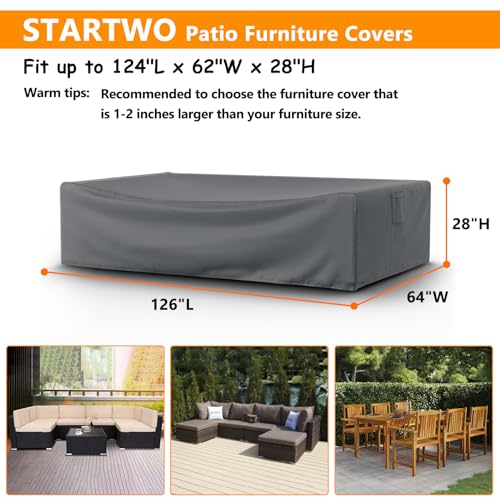 STARTWO Patio Furniture Covers Waterproof Heavy Duty Outdoor Furniture Cover for Table Chairs and Sectional Sofa Set126x64x28inGray - Image 3
