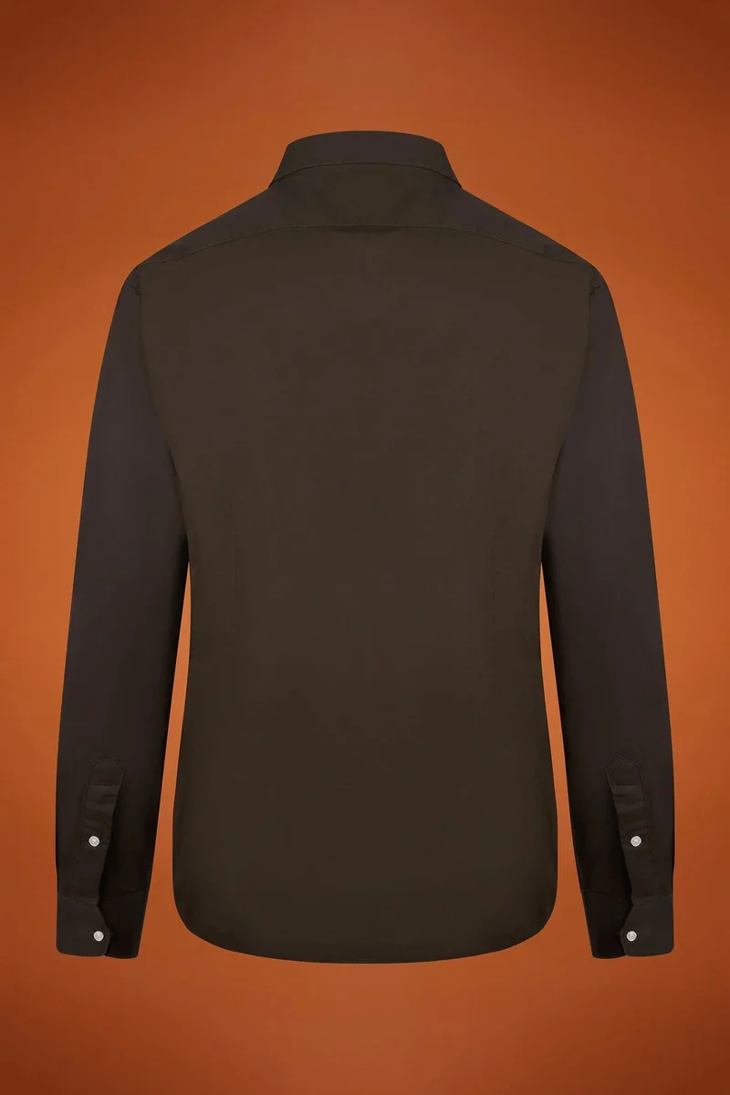 Doppelganger Brown Men's comfort fit casual shirt with a classic collar in plain 100% cotton washed gabardine - DK Brown for Men | Best Price UAE