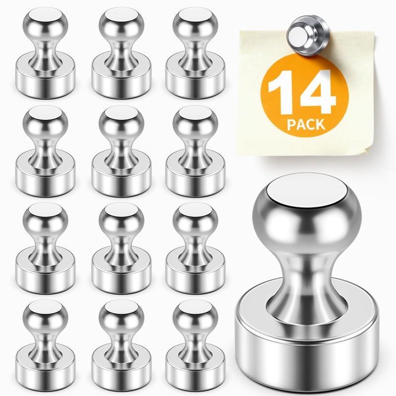 FINDMAG Fridge Magnets, Strong Small Silver Refrigerator Magnets, Decorative Magnet for Dry Erase Board, Strong Magnetic Push Pins for Whiteboard, Office, Classroom, Kitchen, Photos, 14 Pack - Image 1
