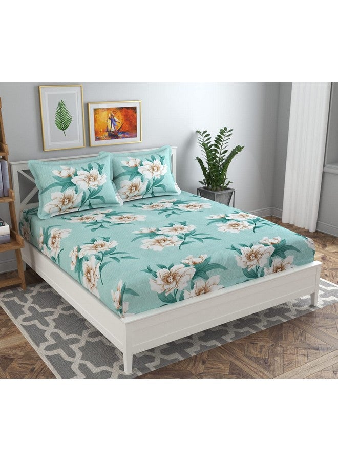 BSB HOME BSB HOME Premium Cotton Flat Double Bedsheets with 2 King Size Pillow Covers |Double Bed Breathable|Wrinklefree | Ultrasoft 180 TC Supersoft |90x90 Inches, 7X7.5 Feet | Aqua, Floral 