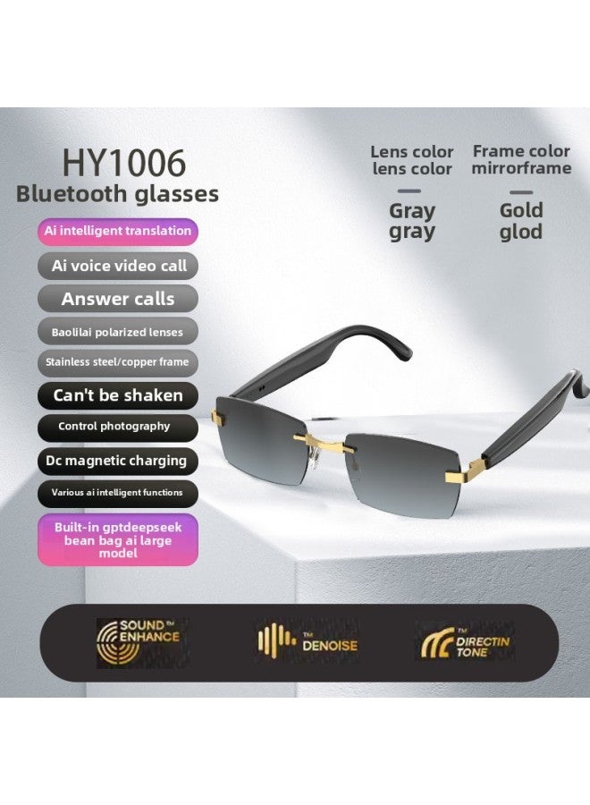 Black Technology Modern HY-C8 Wireless Bluetooth Headset Real-time Translation Subtitles AI Glasses Multi-language Simultaneous Translation-Color:Neutral Hy1006 [gold Gray]  - Image 1