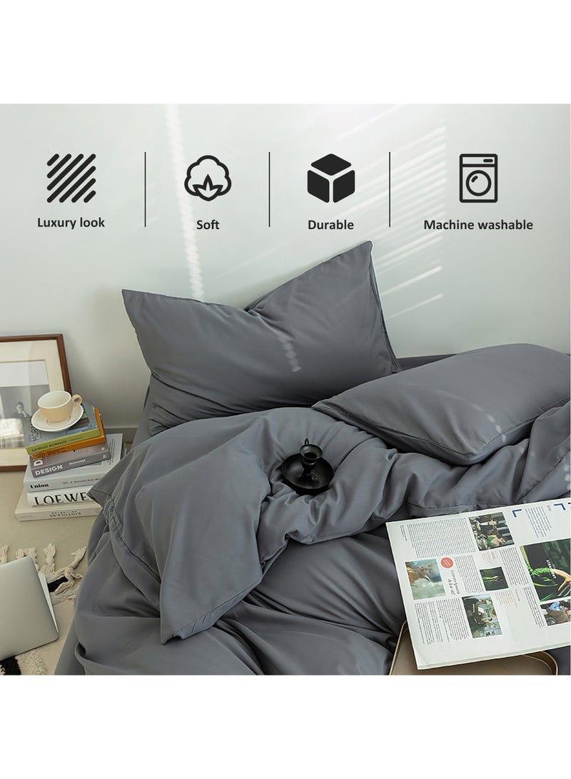 زيريفام طقم غطاء لحاف، 4 قطع غطاء لحاف ناعم من الألياف الدقيقة مع سحاب إغلاق، يتضمن غطاء لحاف مقاس 220 × 240 سم وملاءة مسطحة و2 كيس وسادة، مقاس كينج (رمادي) - Image 2