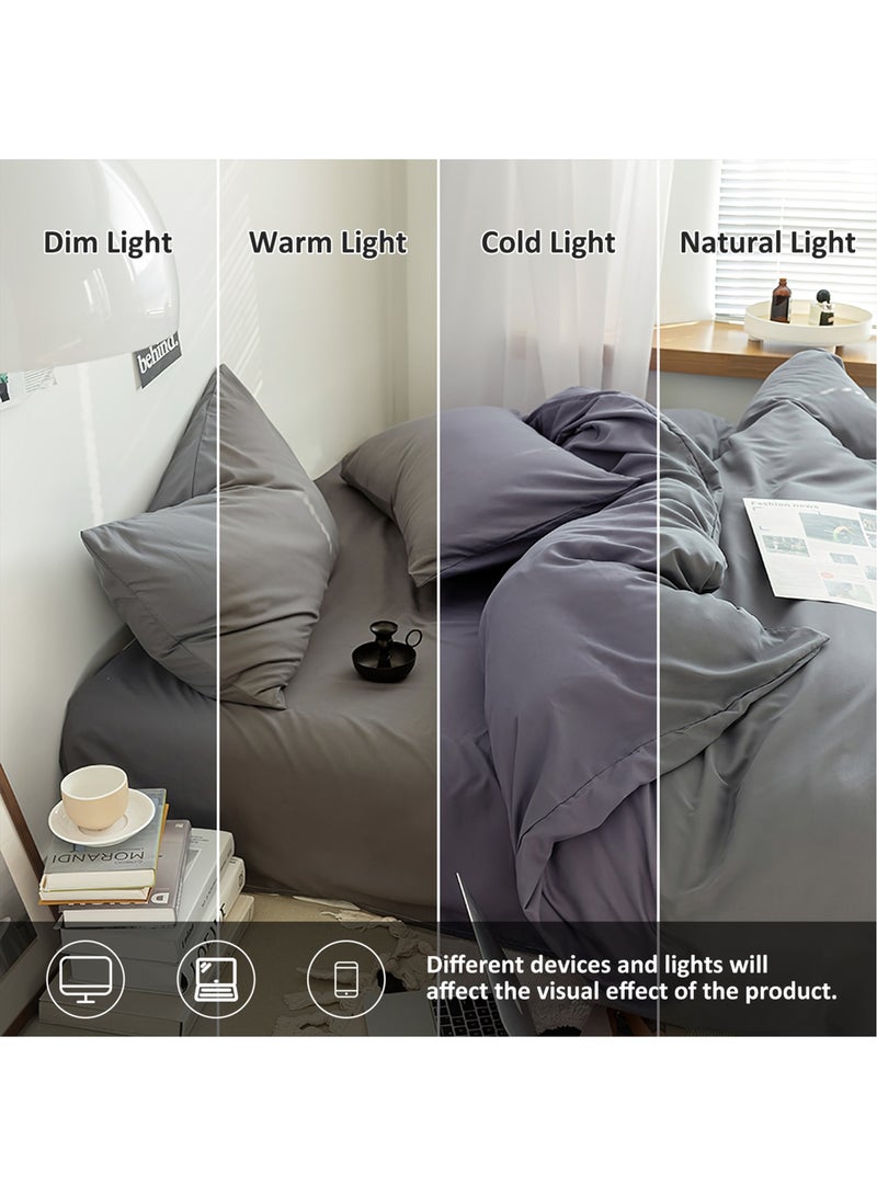 زيريفام طقم غطاء لحاف، 4 قطع غطاء لحاف ناعم من الألياف الدقيقة مع سحاب إغلاق، يتضمن غطاء لحاف مقاس 220 × 240 سم وملاءة مسطحة و2 كيس وسادة، مقاس كينج (رمادي) - Image 4