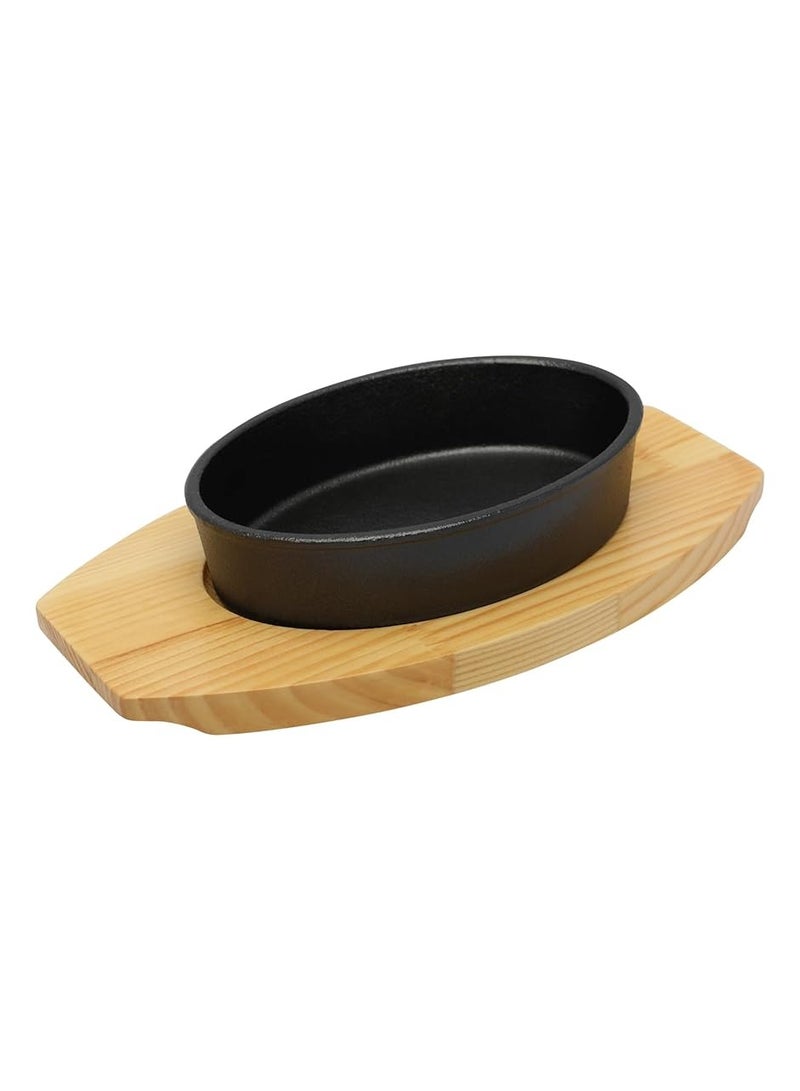 17cm*12.5cm Oval Cast Iron Skillet With Wooden Base | Oven Safe Cast Iron Roasting Cooking Grill Pan - Image 2
