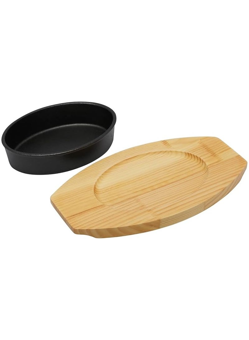 17cm*12.5cm Oval Cast Iron Skillet With Wooden Base | Oven Safe Cast Iron Roasting Cooking Grill Pan - Image 3