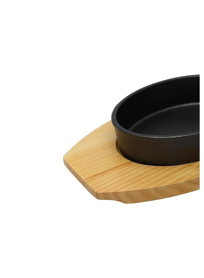 17cm*12.5cm Oval Cast Iron Skillet With Wooden Base | Oven Safe Cast Iron Roasting Cooking Grill Pan - Image 4