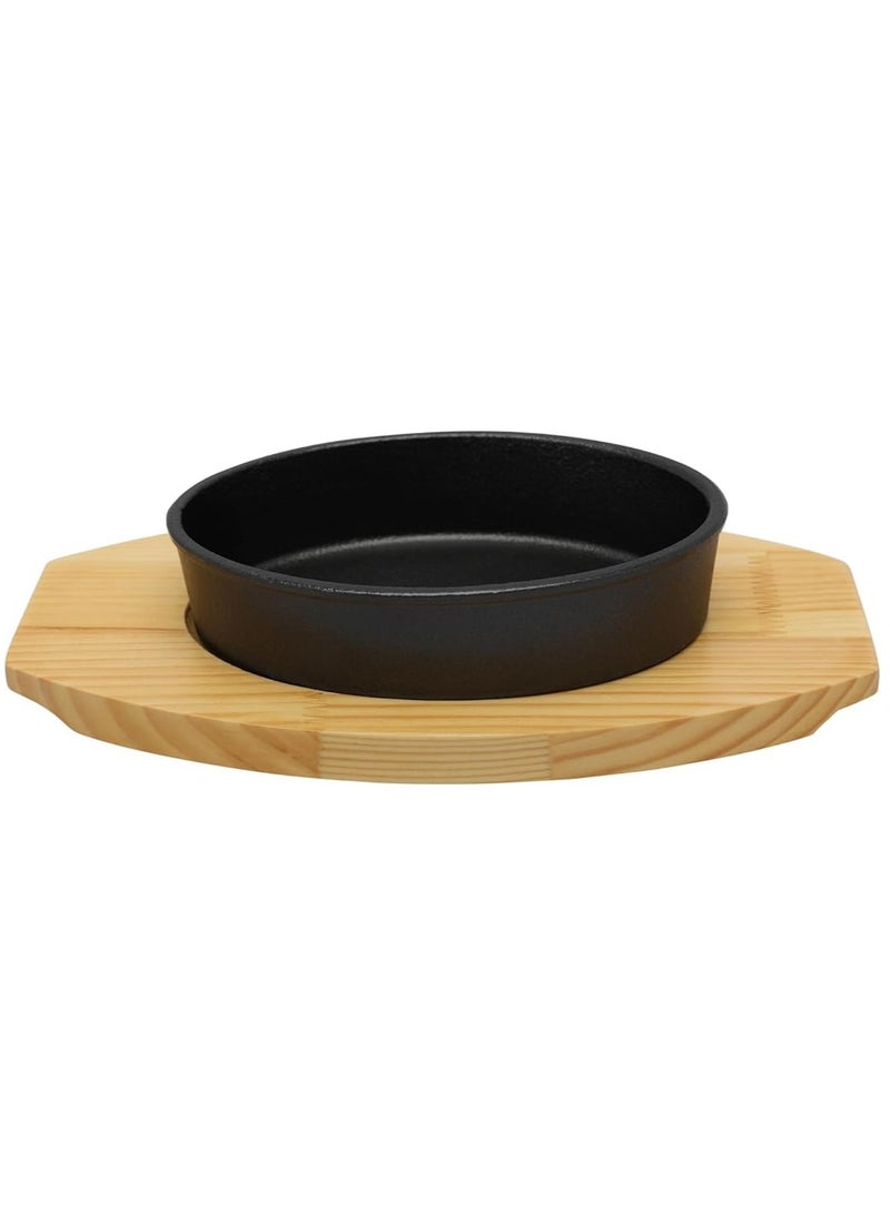 17cm*12.5cm Oval Cast Iron Skillet With Wooden Base | Oven Safe Cast Iron Roasting Cooking Grill Pan - Image 1