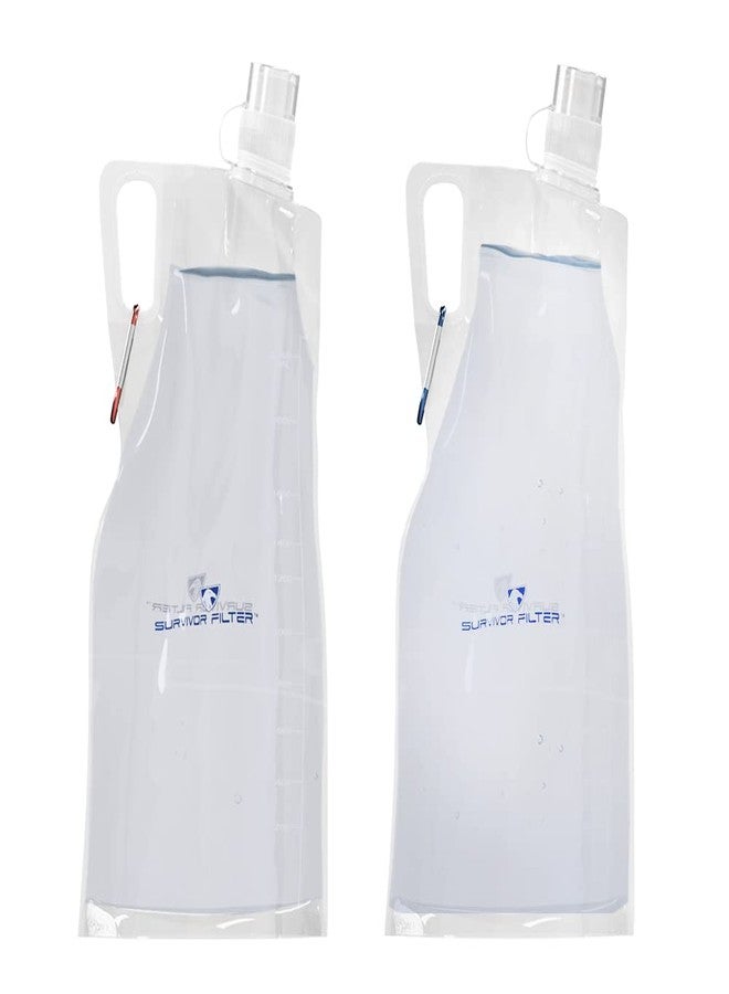 Survivor Filter Collapsible Water Bottles, Canteens (33oz) 2 Pack (2L Total) - Durable Carabiners and Handles. Squeeze Water through a Filter - Image 1