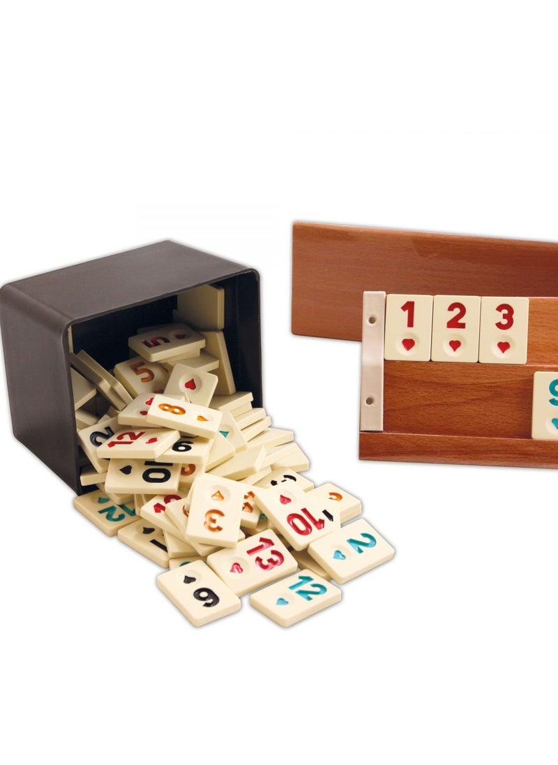Classic Rummy Tile Game, 104 Tiles and 4 Wooden Racks, 2-4 Players for More Fun, Star Flash Rummy Set, Travel Game, Convenient to Organize and Store