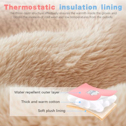 PATPAT Winter Gloves For Kids Warm Skiing Gloves Thicken Warm Fleece Lining Waterproof Winter Gloves For Kids 8-12 Years Old Cartoon Pink Polar Bear Printed Outdoor Warm Gloves For Girls - Image 3