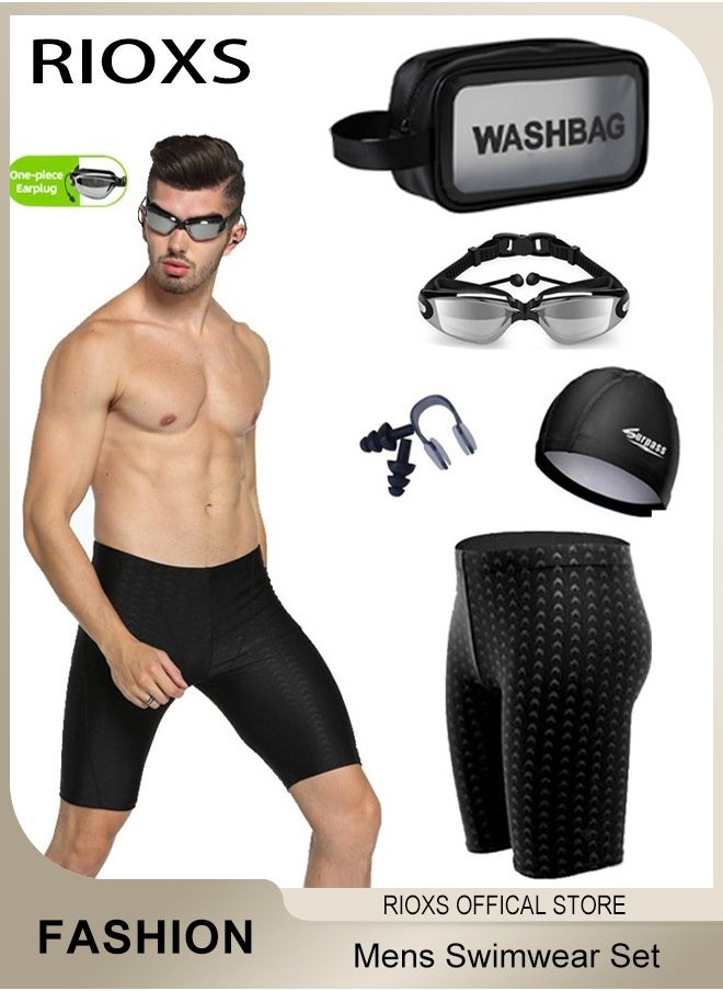 RIOXS - Mens Swimwear Set with Adjustable Anti Fog Swimming Goggles Swim Cap Nose Clip Ear Plugs and Storage Bag - Image 1
