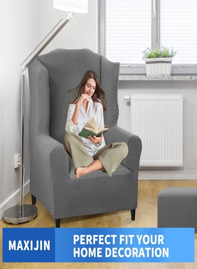 MAXIJIN Wingback Chair Covers 1-Piece Stretch Wing Chair Covers Soft Thick Wingback Armchair Slipcover Non-Slip High Back Chair Furniture Protector Washable (Wing Chair, Light Gray) - Image 2