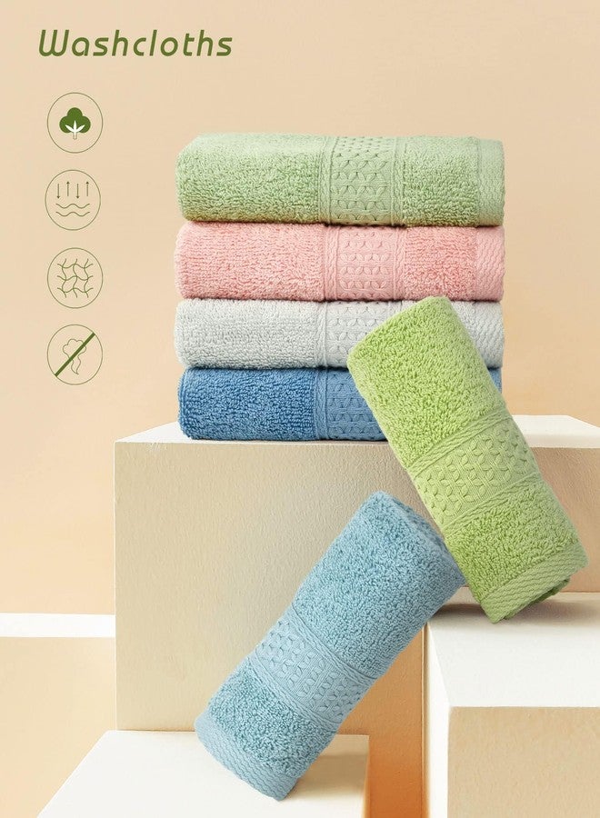 Cleanbear Pure Cotton Wash Cloths Face Cloths, 6 Colors per Set, 13 x 13 Inches (Light Blue, Jade Green, Light Green, Grey, Light Grey, Pink) - Image 2