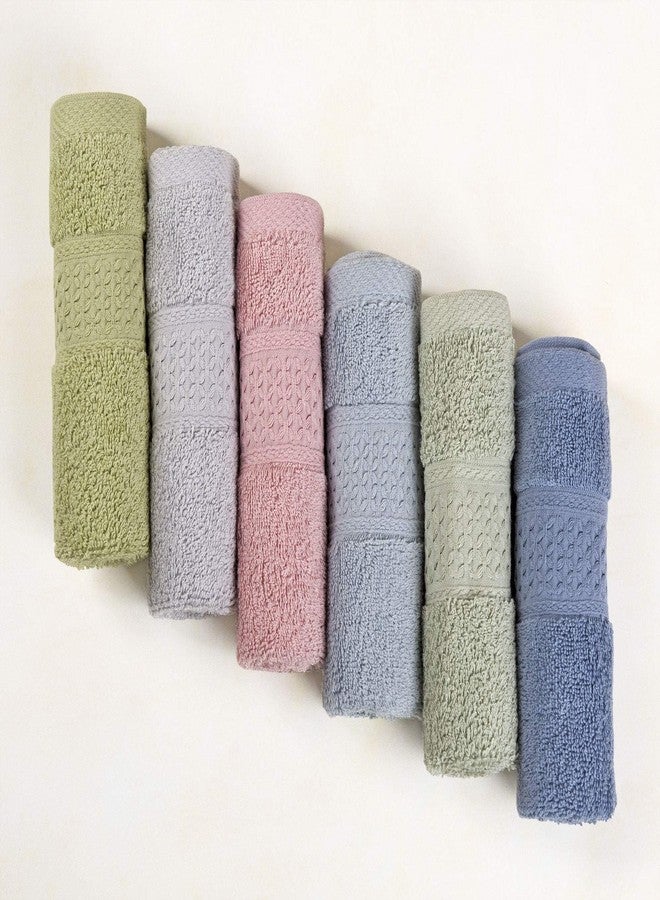 Cleanbear Pure Cotton Wash Cloths Face Cloths, 6 Colors per Set, 13 x 13 Inches (Light Blue, Jade Green, Light Green, Grey, Light Grey, Pink) - Image 1