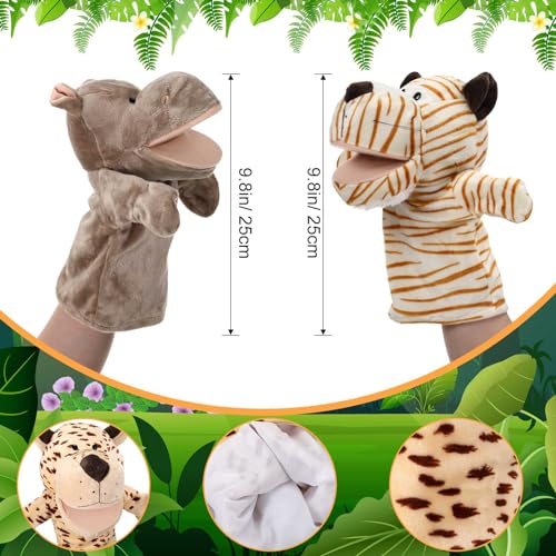 RoundFunny 4 Pcs Hand Puppet Animal with Working Mouth 98 Inch Animal Puppet Soft Plush Toy for Storytelling Theater Preschool Birthday GiftsLeopard Hippo Lion Tiger - Image 5