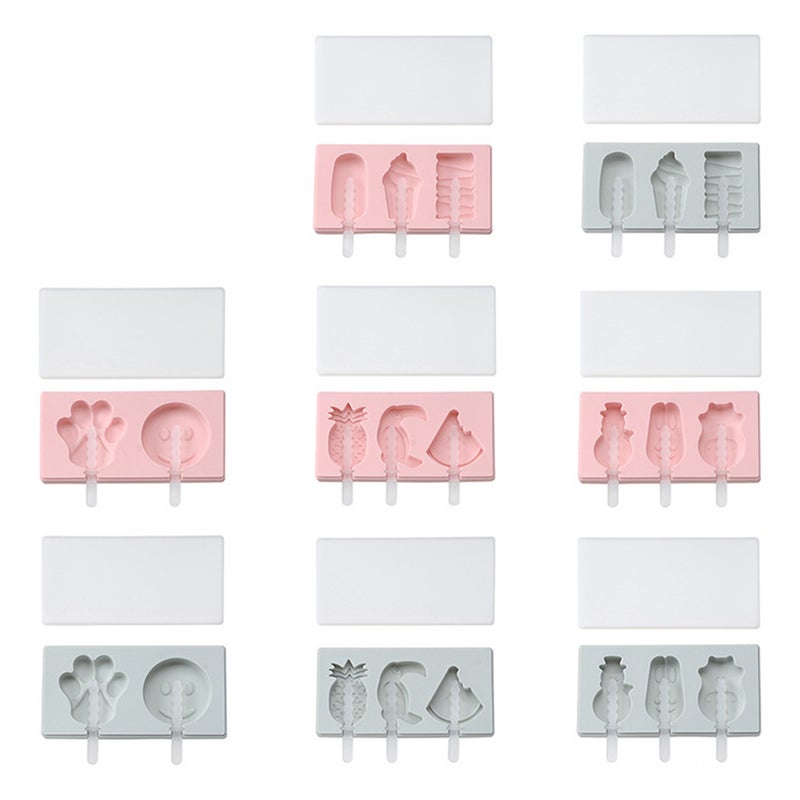 2 Set DIY Ice Cream Molds with Lids Creative Silicone Ice Cream Popsicle Molds Cute Fruit Bird Shape Moulds for DIY Ice Cream Making (Pink and Blue Molds with 3Pcs Plastic Sticks) - Image 3