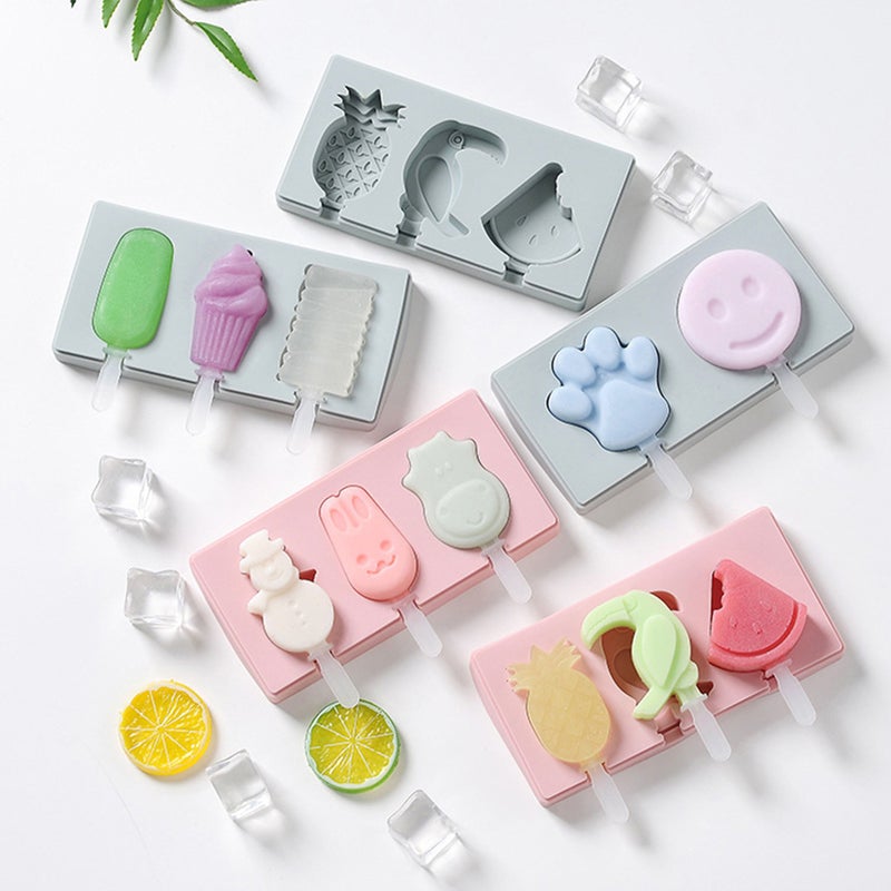 2 Set DIY Ice Cream Molds with Lids Creative Silicone Ice Cream Popsicle Molds Cute Fruit Bird Shape Moulds for DIY Ice Cream Making (Pink and Blue Molds with 3Pcs Plastic Sticks) - Image 5