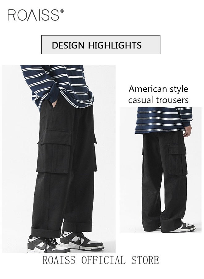 roaiss Casual Cargo Pants for Men Youth Trendy Loose Fit Straight Leg Long Pants Functional Streetwear Overalls Trousers with Multi Pockets Street Style Functional Streetwear  - Image 5