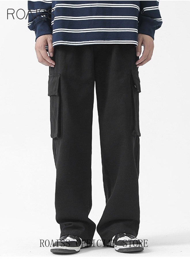 roaiss Casual Cargo Pants for Men Youth Trendy Loose Fit Straight Leg Long Pants Functional Streetwear Overalls Trousers with Multi Pockets Street Style Functional Streetwear  - Image 2