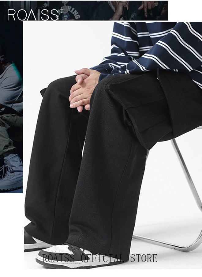 roaiss Casual Cargo Pants for Men Youth Trendy Loose Fit Straight Leg Long Pants Functional Streetwear Overalls Trousers with Multi Pockets Street Style Functional Streetwear  - Image 4