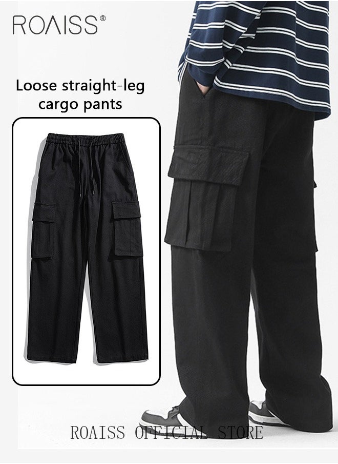 roaiss Casual Cargo Pants for Men Youth Trendy Loose Fit Straight Leg Long Pants Functional Streetwear Overalls Trousers with Multi Pockets Street Style Functional Streetwear  - Image 3