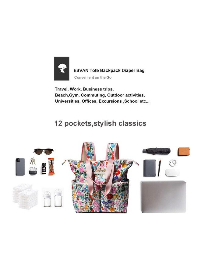 ESVAN ESVAN Diaper Tote Bag Backpack 2 in 1 for Women Multifunctional Large Capacity with Insulated Pockets Travel  - Image 5