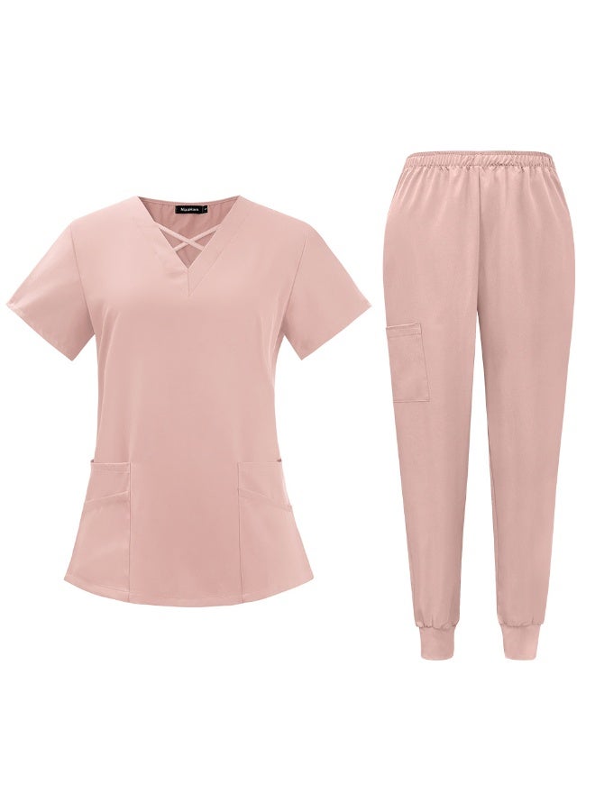 NIBEMINENT Medical Scrubs Surgical Uniforms Women Fashionable V-neck Short Sleeved Top Pants Sets Hospital Doctor Clinic Nurse Work Uniform - Image 1