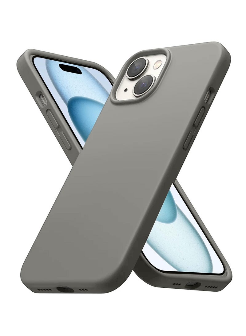 Techie Soft Smooth Silicone Back Cover Case with Built-in Magnetic, inner side Microfiber Lining for Apple iPhone 15  – Grey - Image 1