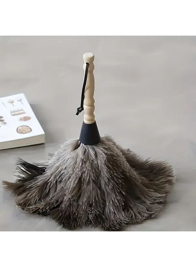 Ostrich Feather Duster With Wooden Handle Soft For Home Car 1pc - Image 1