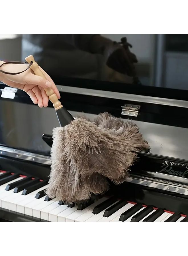Ostrich Feather Duster With Wooden Handle Soft For Home Car 1pc - Image 2