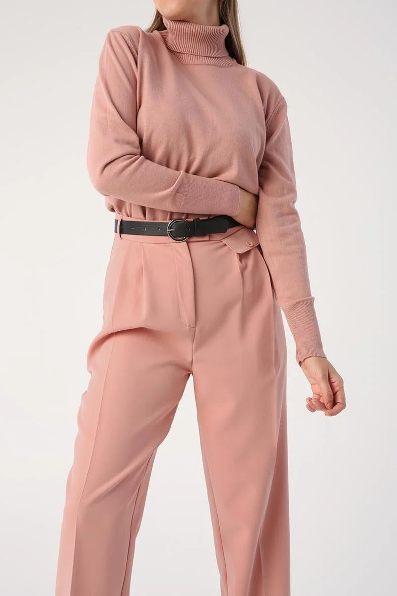 Allday Powder-Belted Double Leg Pleated Carrot Trousers