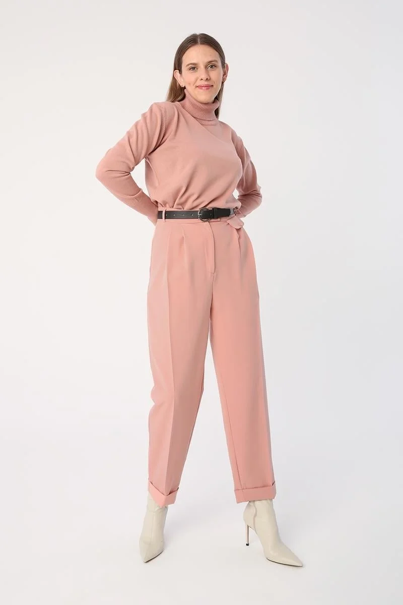 Allday Powder-Belted Double Leg Pleated Carrot Trousers