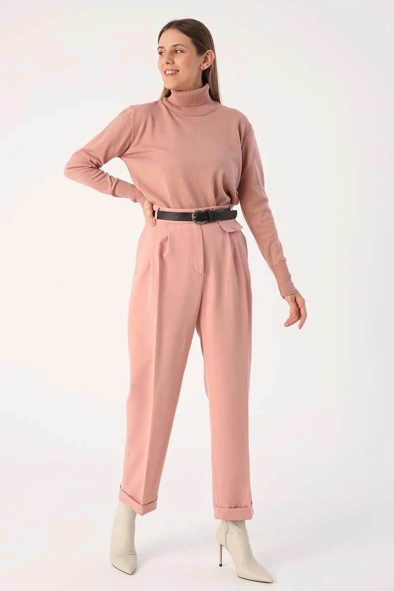 Allday Powder-Belted Double Leg Pleated Carrot Trousers