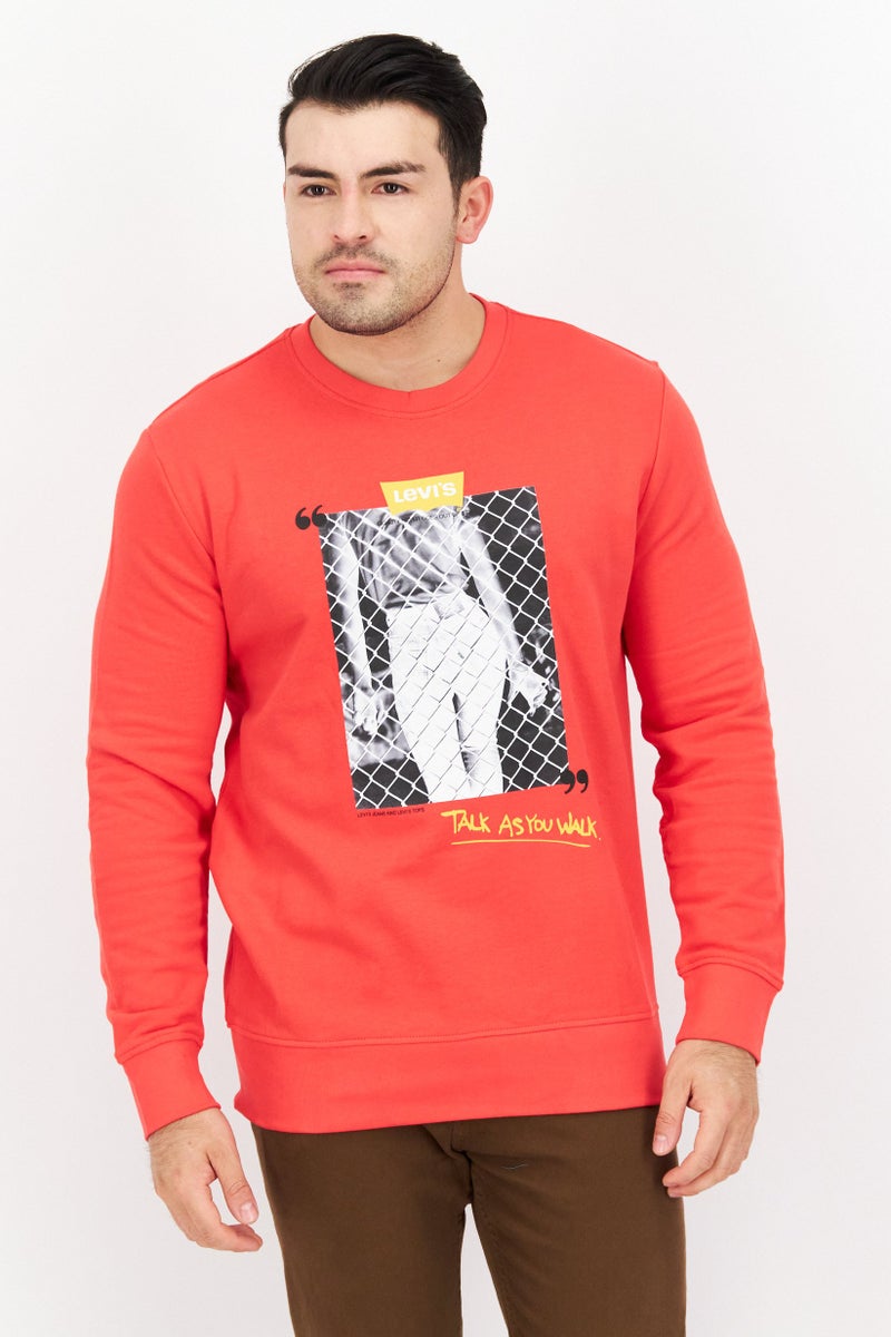 Levi's سويت شيرتات بأكمام طويلة للرجال بتصميم جرافيكي، مجموعة حمراء - Image 1