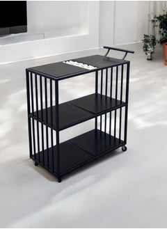 fan baytk New and attractive design three-tier black wood serving cart, 80 cm length x 90 cm height x 40 cm width: Perfect for decorating your home or organizing your parties. Adds a touch of elegance to any occasion, whether it is a romantic dinner or a family gathering.  - Image 3