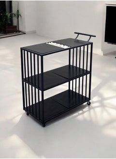 fan baytk New and attractive design three-tier black wood serving cart, 80 cm length x 90 cm height x 40 cm width: Perfect for decorating your home or organizing your parties. Adds a touch of elegance to any occasion, whether it is a romantic dinner or a family gathering.  - Image 2