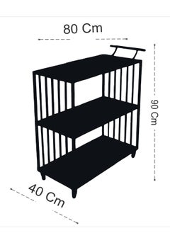 fan baytk New and attractive design three-tier black wood serving cart, 80 cm length x 90 cm height x 40 cm width: Perfect for decorating your home or organizing your parties. Adds a touch of elegance to any occasion, whether it is a romantic dinner or a family gathering.  - Image 4