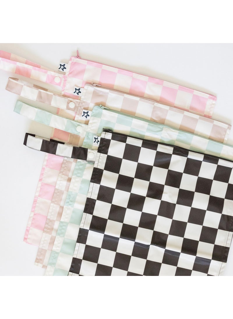 Tiny Twinkle Tiny Twinkle Mess-proof Wet Bags 2 Pack Waterproof and Washable Bag for Travel storage, Stroller, Daycare, Baby Diapers, Yoga, Beach, Pool, Wet Toddler Swimsuits (Pink, Brown Checkers)  - Image 5