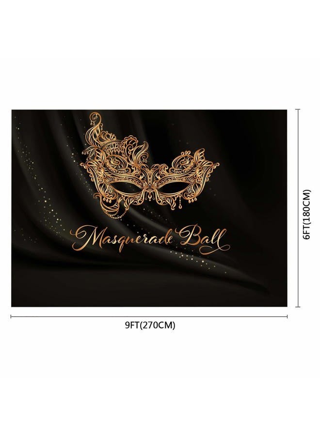 SSCSTS Golden Mask Backdrop 9x6ft Shining Retro Golden Mask Masquerade Ball Black Photography Background Mardi Gras Masquerade Carnival Party Banner LYST1097 - Image 2