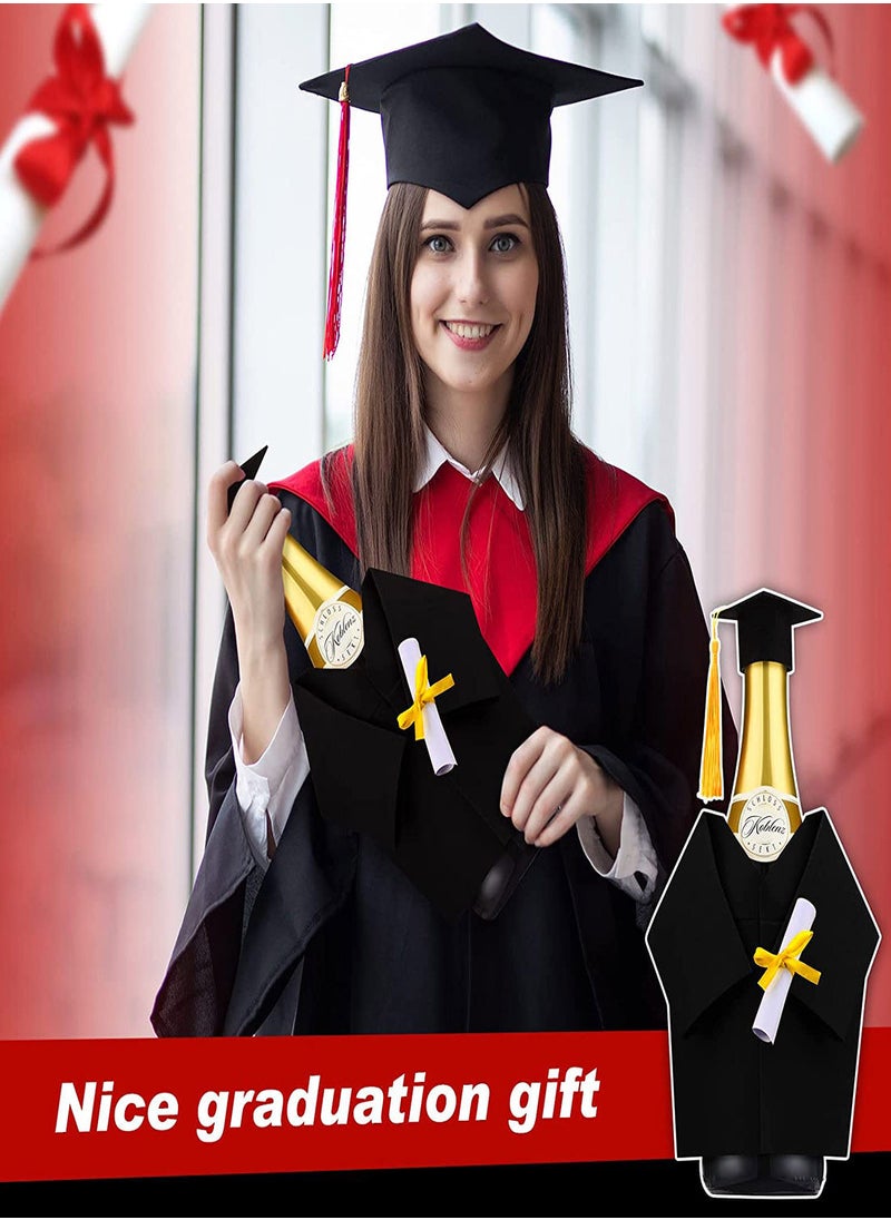 SYOSI - Graduation Wine Coat Bottle Covers Sets, 6 Sets Mini Black Graduation Gown and Cap Felt Wine Gift Bag Bulk with Tassels Suit, Wine Bottle Cover for Wine or Champagne Bottle, Graduation Party  Decor - Image 1