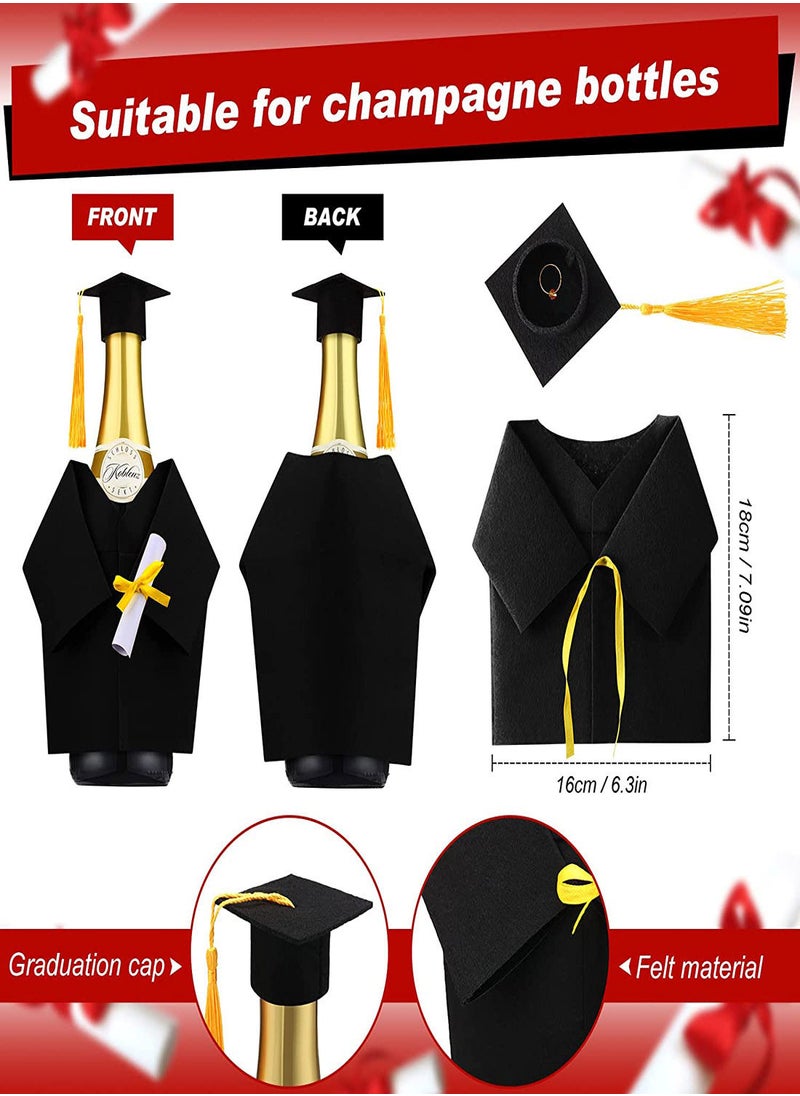 SYOSI - Graduation Wine Coat Bottle Covers Sets, 6 Sets Mini Black Graduation Gown and Cap Felt Wine Gift Bag Bulk with Tassels Suit, Wine Bottle Cover for Wine or Champagne Bottle, Graduation Party  Decor - Image 1