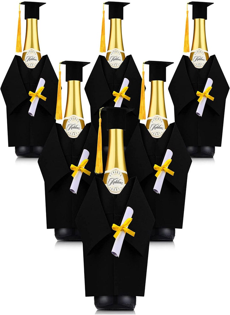 SYOSI - Graduation Wine Coat Bottle Covers Sets, 6 Sets Mini Black Graduation Gown and Cap Felt Wine Gift Bag Bulk with Tassels Suit, Wine Bottle Cover for Wine or Champagne Bottle, Graduation Party  Decor - Image 1