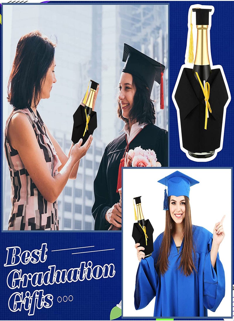 SYOSI - Graduation Wine Coat Bottle Covers Sets, 6 Sets Mini Black Graduation Gown and Cap Felt Wine Gift Bag Bulk with Tassels Suit, Wine Bottle Cover for Wine or Champagne Bottle, Graduation Party  Decor - Image 1