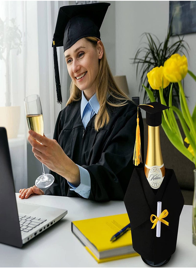 SYOSI - Graduation Wine Coat Bottle Covers Sets, 6 Sets Mini Black Graduation Gown and Cap Felt Wine Gift Bag Bulk with Tassels Suit, Wine Bottle Cover for Wine or Champagne Bottle, Graduation Party  Decor - Image 1